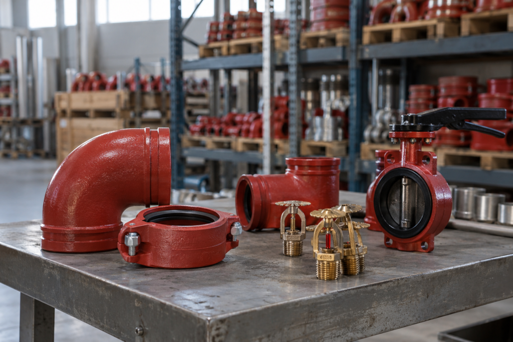 Equipos y accesorios para sistemas contra incendios en un almacén
